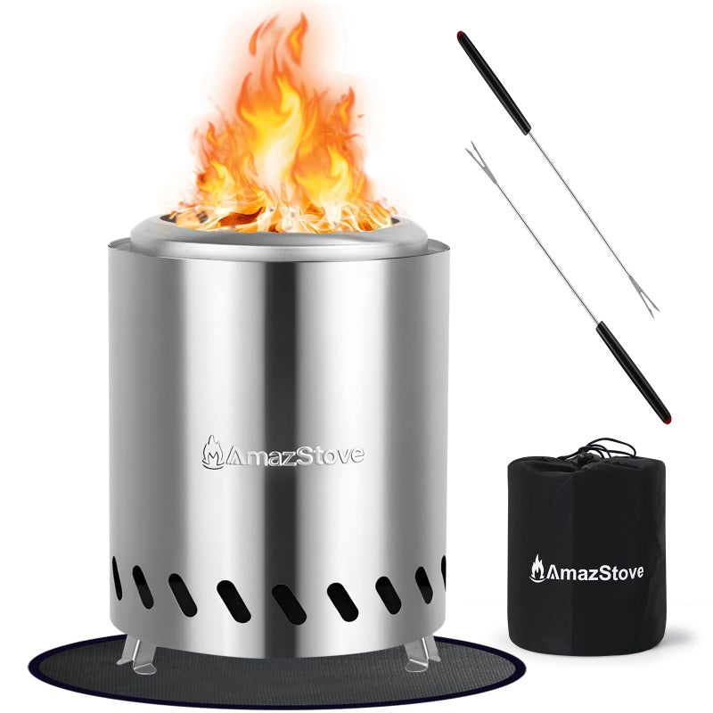 AmazStove Tabletop Fire Pit by AmazStove, Low Smoke Camping Stove for Outdoor Safe Burning Firepits, Mini Fire Pit, Fueled Pellets or Wood, Travel Bag Included (Silver, 8.0 x 5.8 INCH) - Image 1