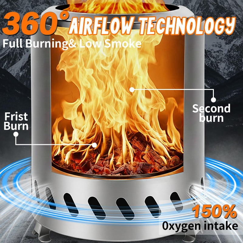 AmazStove Tabletop Fire Pit by AmazStove, Low Smoke Camping Stove for Outdoor Safe Burning Firepits, Mini Fire Pit, Fueled Pellets or Wood, Travel Bag Included (Silver, 8.0 x 5.8 INCH) - Image 3