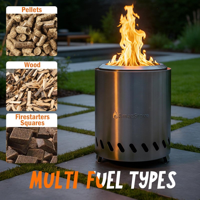 AmazStove Tabletop Fire Pit by AmazStove, Low Smoke Camping Stove for Outdoor Safe Burning Firepits, Mini Fire Pit, Fueled Pellets or Wood, Travel Bag Included (Silver, 8.0 x 5.8 INCH) - Image 4