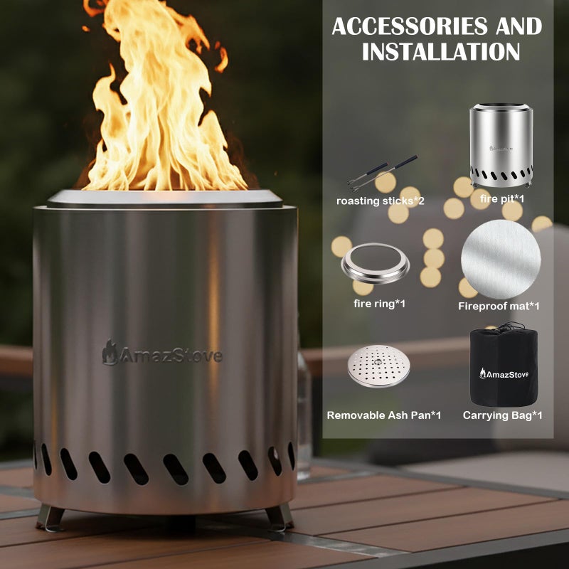 AmazStove Tabletop Fire Pit by AmazStove, Low Smoke Camping Stove for Outdoor Safe Burning Firepits, Mini Fire Pit, Fueled Pellets or Wood, Travel Bag Included (Silver, 8.0 x 5.8 INCH) - Image 5