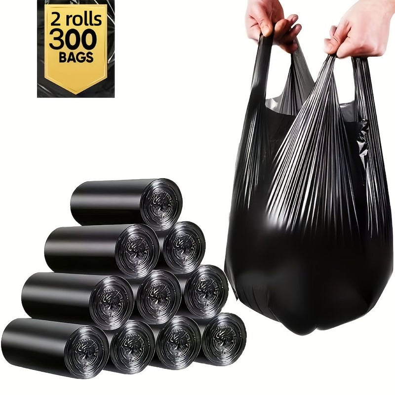 300pcs Heavy Duty Black Hand Held Garbage Bags Leak Proof Durable Polyethylene for Home Office Kitchen Bathroom and Outdoor Use - Image 1