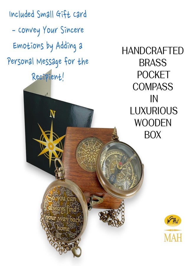 MAH Handmade Brass Compass – “So You Can Always Find Your Way Back Home” or “Back to Me” Quote Gift for Son, Daughter, or Partner – Romantic Gift or Family Keepsake for Graduation, Travel, Farewell Gift - Image 2