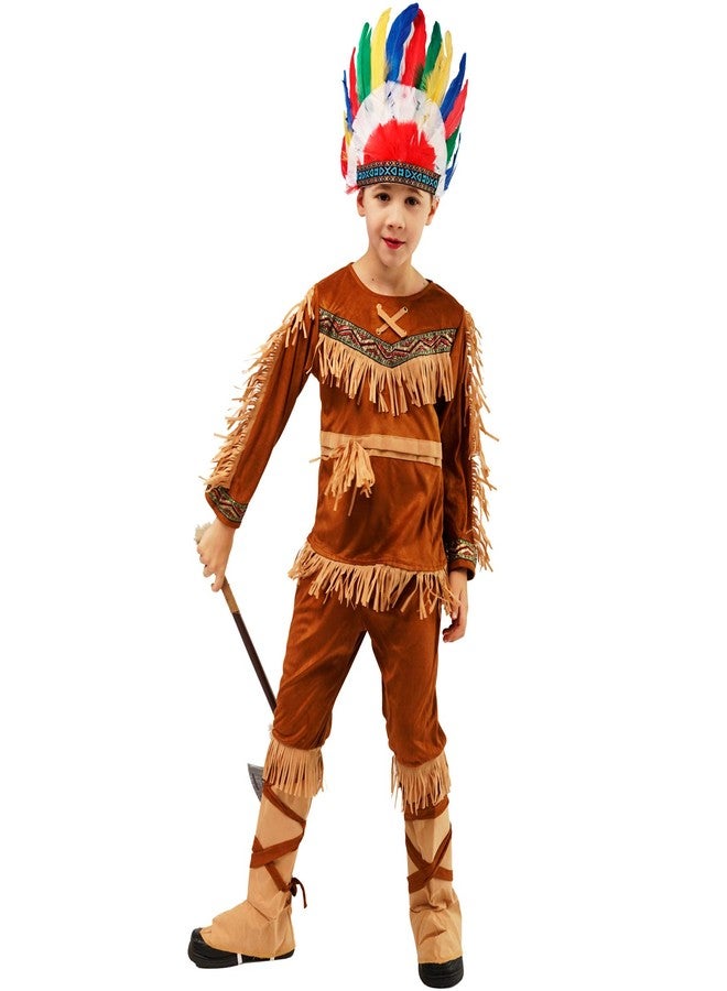 PGOND Boys Indian Halloween Cosplay Costume With Colorful Feather Hat (13-14Y) - Image 3