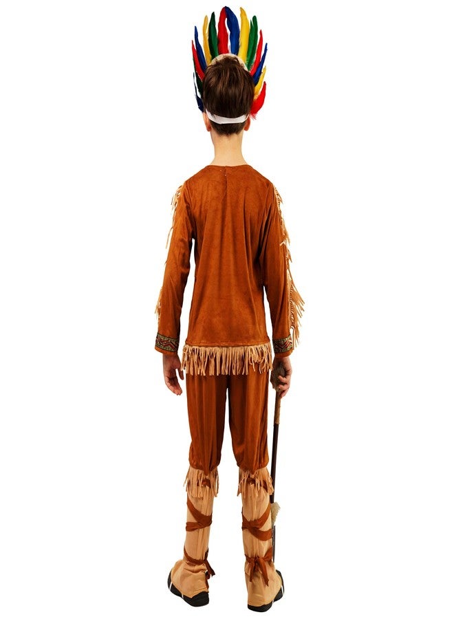 PGOND Boys Indian Halloween Cosplay Costume With Colorful Feather Hat (13-14Y) - Image 4