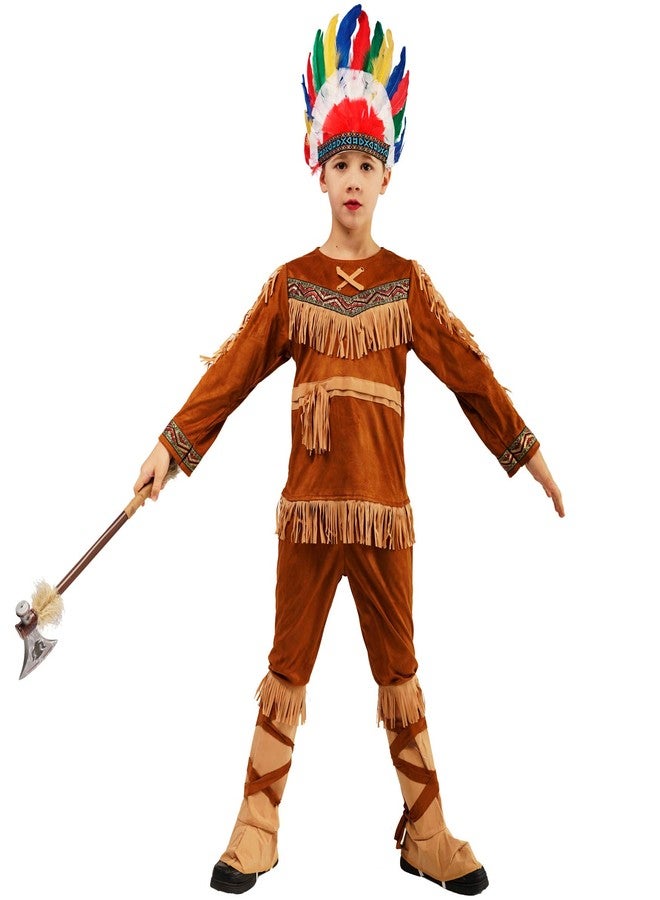 PGOND Boys Indian Halloween Cosplay Costume With Colorful Feather Hat (13-14Y) - Image 2