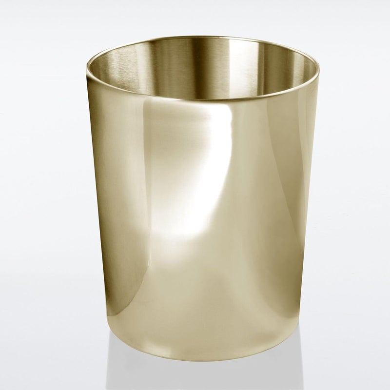 mDesign Round Metal Small Trash Can Wastebasket, Garbage Container Bin for Bathrooms, Powder Rooms, Kitchens, Home Offices - Durable Stainless Steel - Soft Brass - Image 5