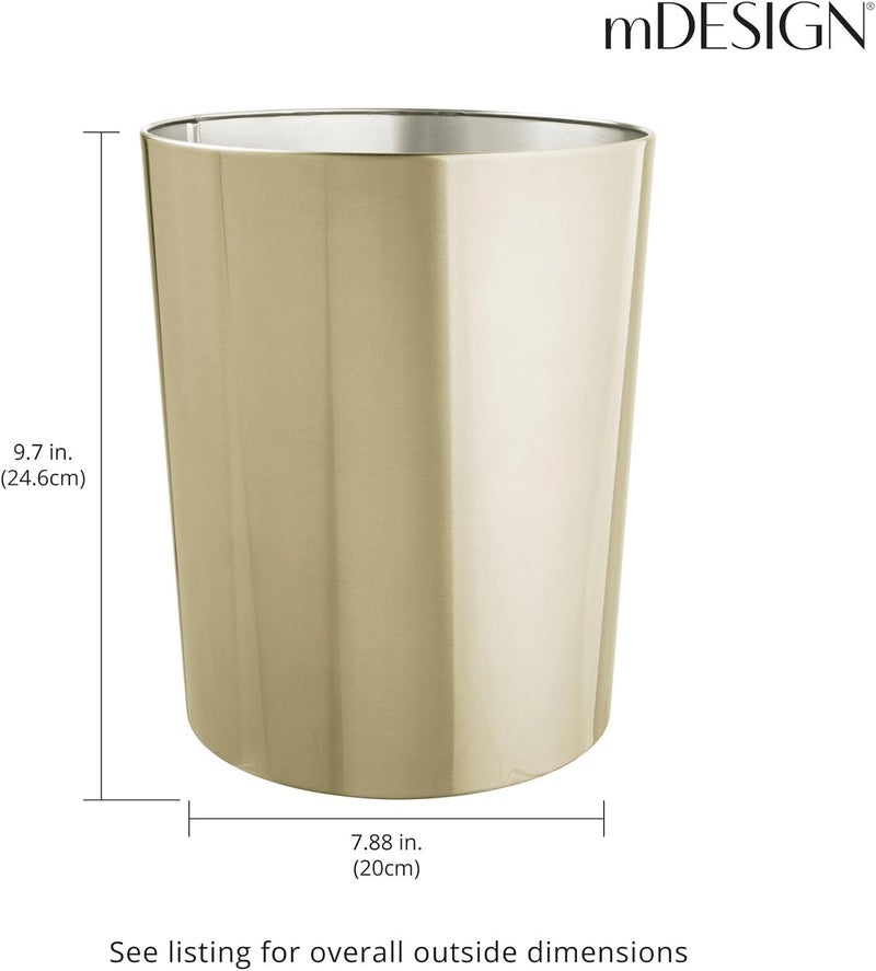 mDesign Round Metal Small Trash Can Wastebasket, Garbage Container Bin for Bathrooms, Powder Rooms, Kitchens, Home Offices - Durable Stainless Steel - Soft Brass - Image 4
