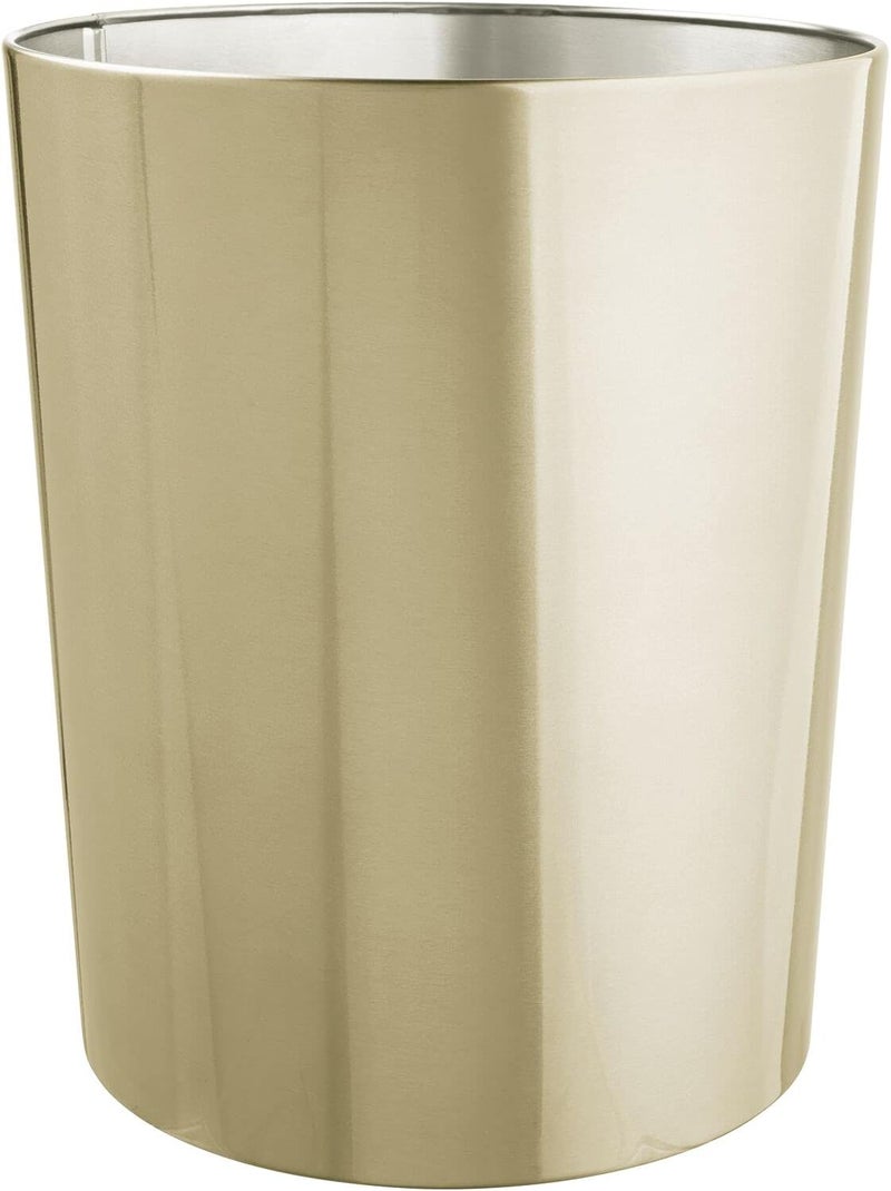 mDesign Round Metal Small Trash Can Wastebasket, Garbage Container Bin for Bathrooms, Powder Rooms, Kitchens, Home Offices - Durable Stainless Steel - Soft Brass - Image 1