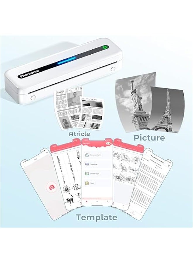phomemo M832 Portable Printer, Upgrade Portable Printers Wireless for Travel, Bluetooth Inkless Printer Support 8.5'' x 11'' US Letter, Mobile Thermal Printer Compatible with Phone & Laptop, 300dpi - Image 3