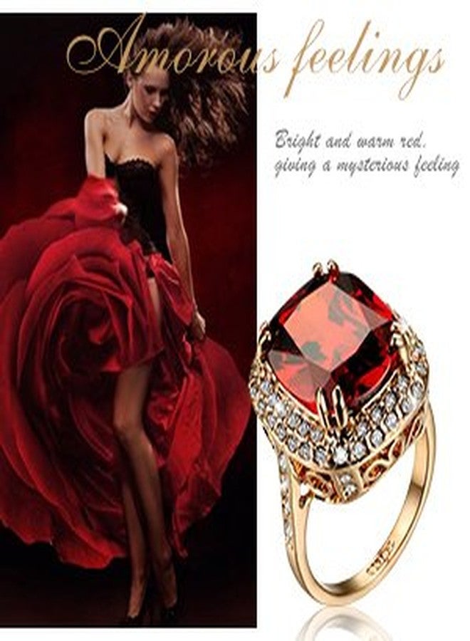 Yoursfs Big Halo Austrian Crystal Red Fashion Rings for Women 18K Gold Plated Ruby Cocktail Ring Jewellery(Size 7) - Image 5