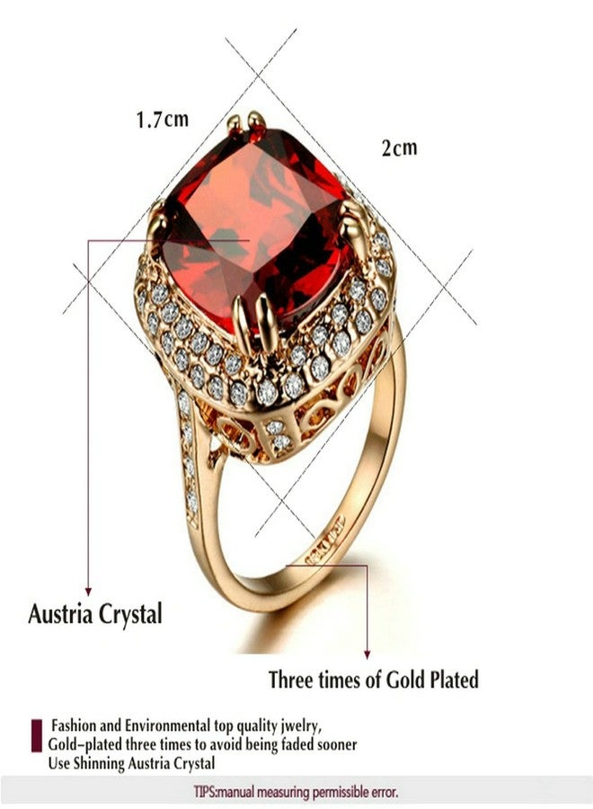 Yoursfs Big Halo Austrian Crystal Red Fashion Rings for Women 18K Gold Plated Ruby Cocktail Ring Jewellery(Size 7) - Image 2