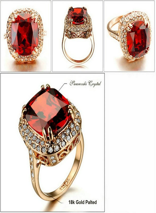 Yoursfs Big Halo Austrian Crystal Red Fashion Rings for Women 18K Gold Plated Ruby Cocktail Ring Jewellery(Size 7) - Image 3