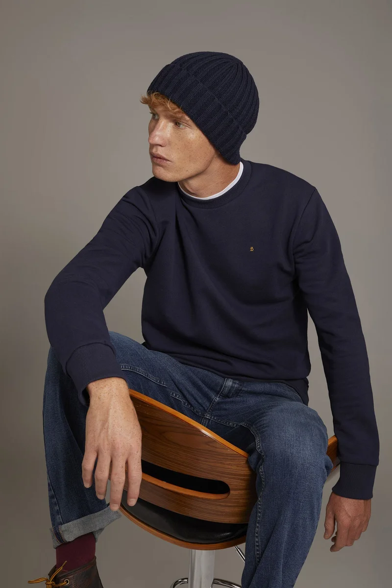 Doppelganger Blue Round neck 100% cotton sweatshirt made in Italy - DK Blue for Men | Best Price UAE