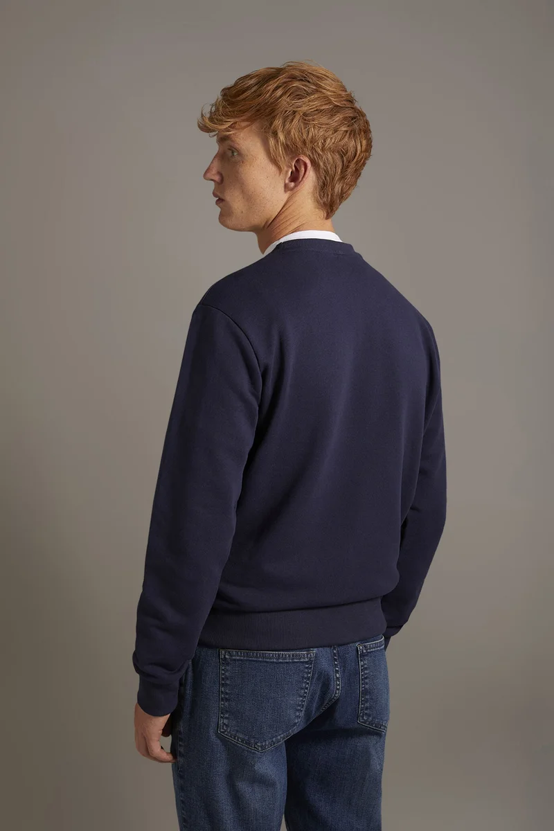 Doppelganger Blue Round neck 100% cotton sweatshirt made in Italy - DK Blue for Men | Best Price UAE