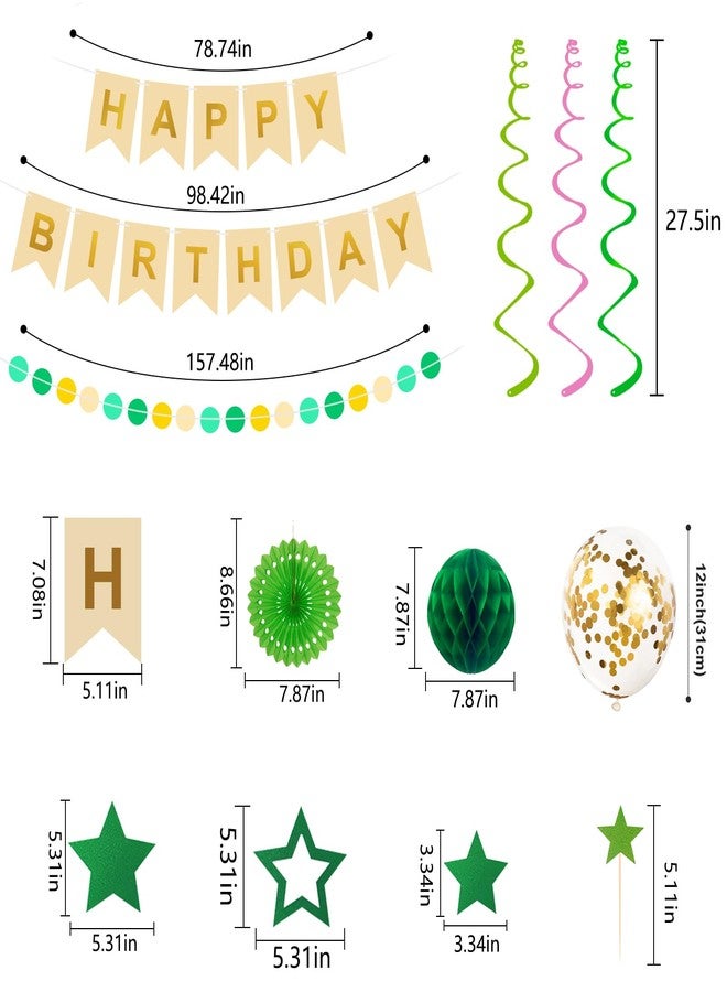 Yunfan 79Pcs Birthday Decorations Happy Birthday Banner Green Gold Balloons Paper Fans Honeycomb Balls Garland Cupcake Toppers for Women Men Neutral Wild One Party Decorations - Image 4