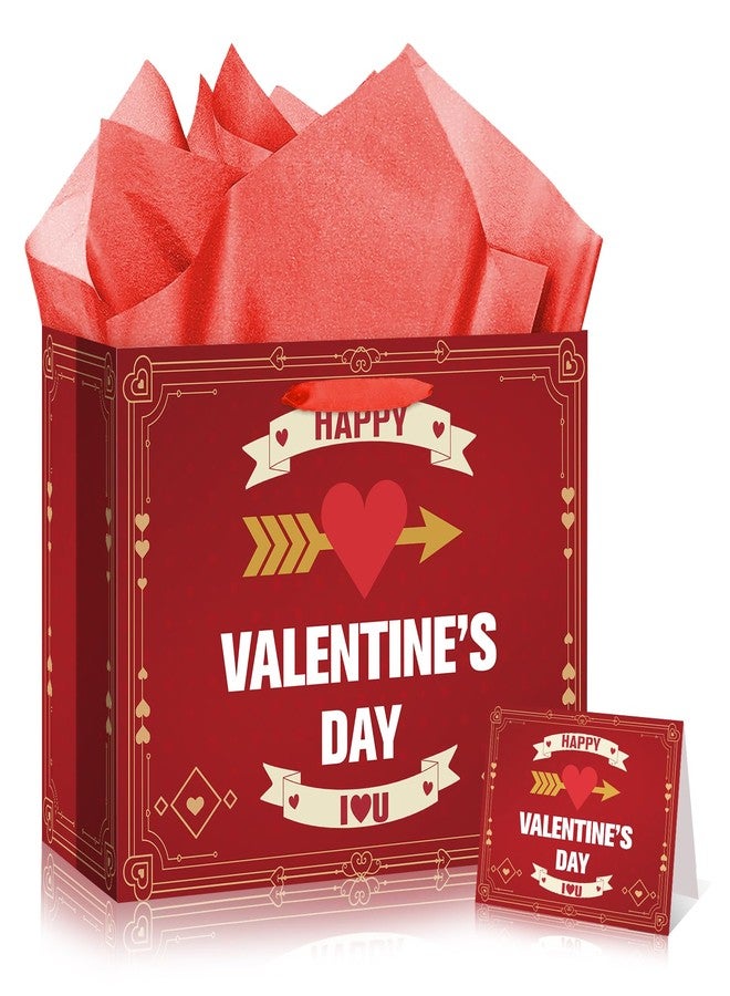 Woosytoo Large Happy Valentines Day Gift Bag Valentine's Day Wrapping Paper Bags Red Goodies Treat Gift Bag with Handles with Greeting Card Tissue Papers for Her Him Men Woman Girlfriend Boyfriend Wife Husband - Image 1