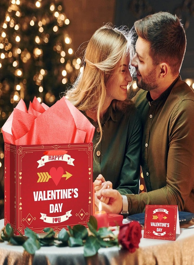 Woosytoo Large Happy Valentines Day Gift Bag Valentine's Day Wrapping Paper Bags Red Goodies Treat Gift Bag with Handles with Greeting Card Tissue Papers for Her Him Men Woman Girlfriend Boyfriend Wife Husband - Image 3