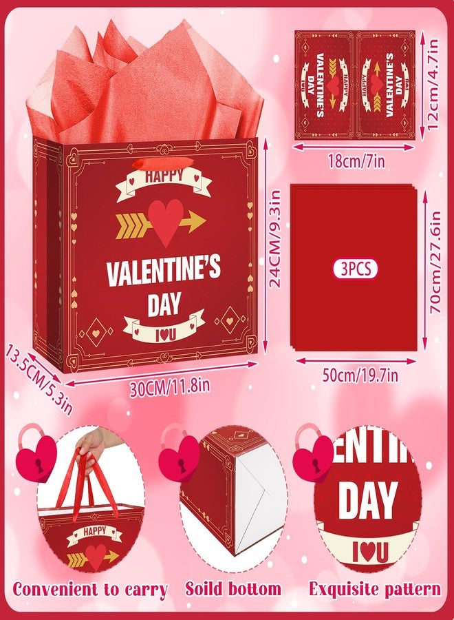 Woosytoo Large Happy Valentines Day Gift Bag Valentine's Day Wrapping Paper Bags Red Goodies Treat Gift Bag with Handles with Greeting Card Tissue Papers for Her Him Men Woman Girlfriend Boyfriend Wife Husband - Image 2