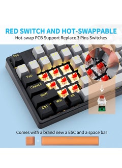E-YOOSO Z-87 87 Keys Mechanical Keyboard, Red Switch Gaming Keyboard Mini Compact with Yellow Backlit for Windows, Mac OS - Grey Black  - Image 2