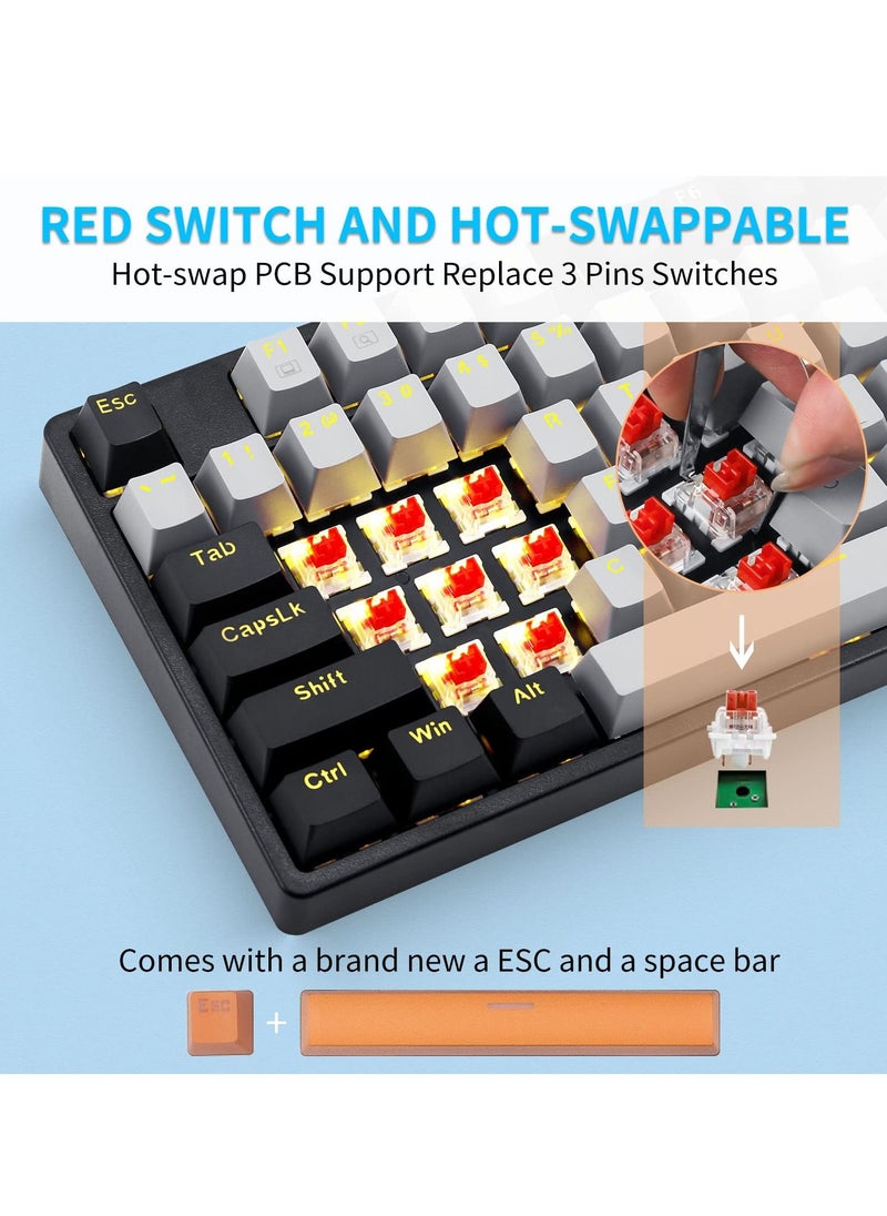 E-YOOSO - Z-87 87 Keys Mechanical Keyboard, Red Switch Gaming Keyboard Mini Compact with Yellow Backlit for Windows, Mac OS - Grey Black - Image 1