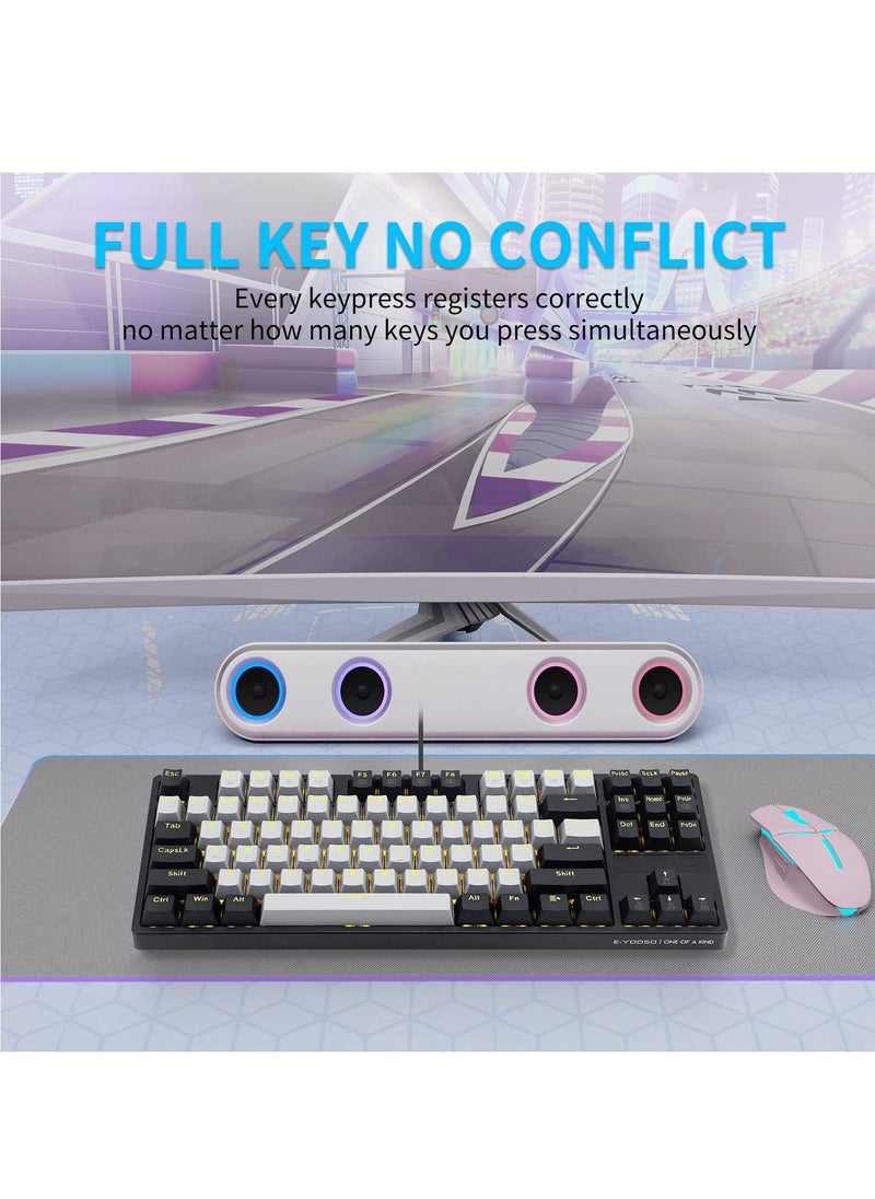 E-YOOSO - Z-87 87 Keys Mechanical Keyboard, Red Switch Gaming Keyboard Mini Compact with Yellow Backlit for Windows, Mac OS - Grey Black - Image 1