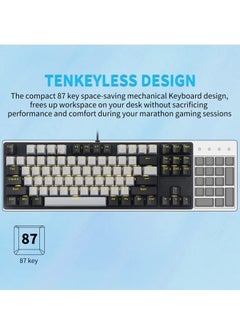 E-YOOSO Z-87 87 Keys Mechanical Keyboard, Red Switch Gaming Keyboard Mini Compact with Yellow Backlit for Windows, Mac OS - Grey Black  - Image 3