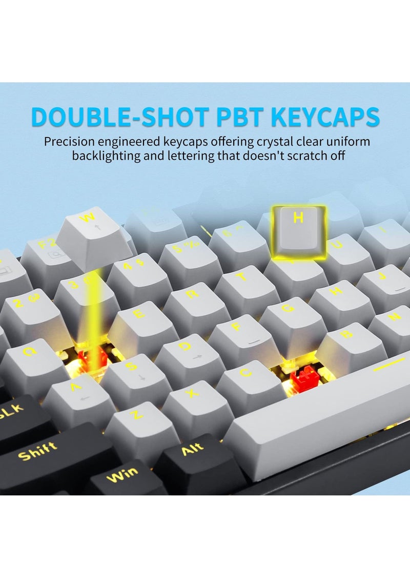 E-YOOSO - Z-87 87 Keys Mechanical Keyboard, Red Switch Gaming Keyboard Mini Compact with Yellow Backlit for Windows, Mac OS - Grey Black - Image 1