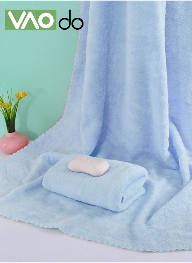VAOdo - 3-Piece Bath Towel Set, Skin Friendly Coral Wool, Quick Drying, Blue - Image 1