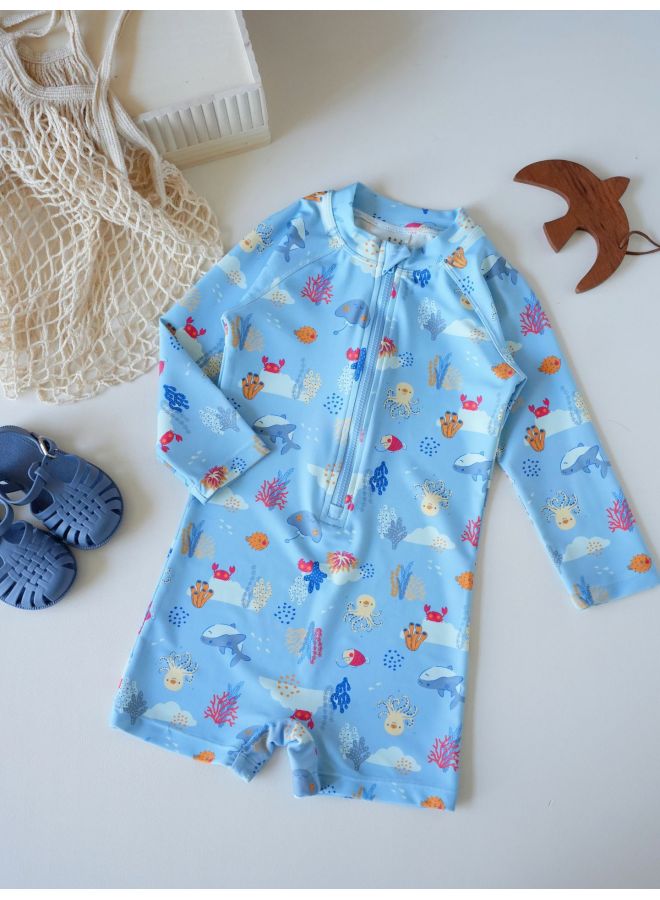 Children's Anti-chlorine Sun Protection One-piece Swimsuit New Style For Boys And Girls, Quick-dry Beach Swimwear, Long-sleeve Baby Swimsuit