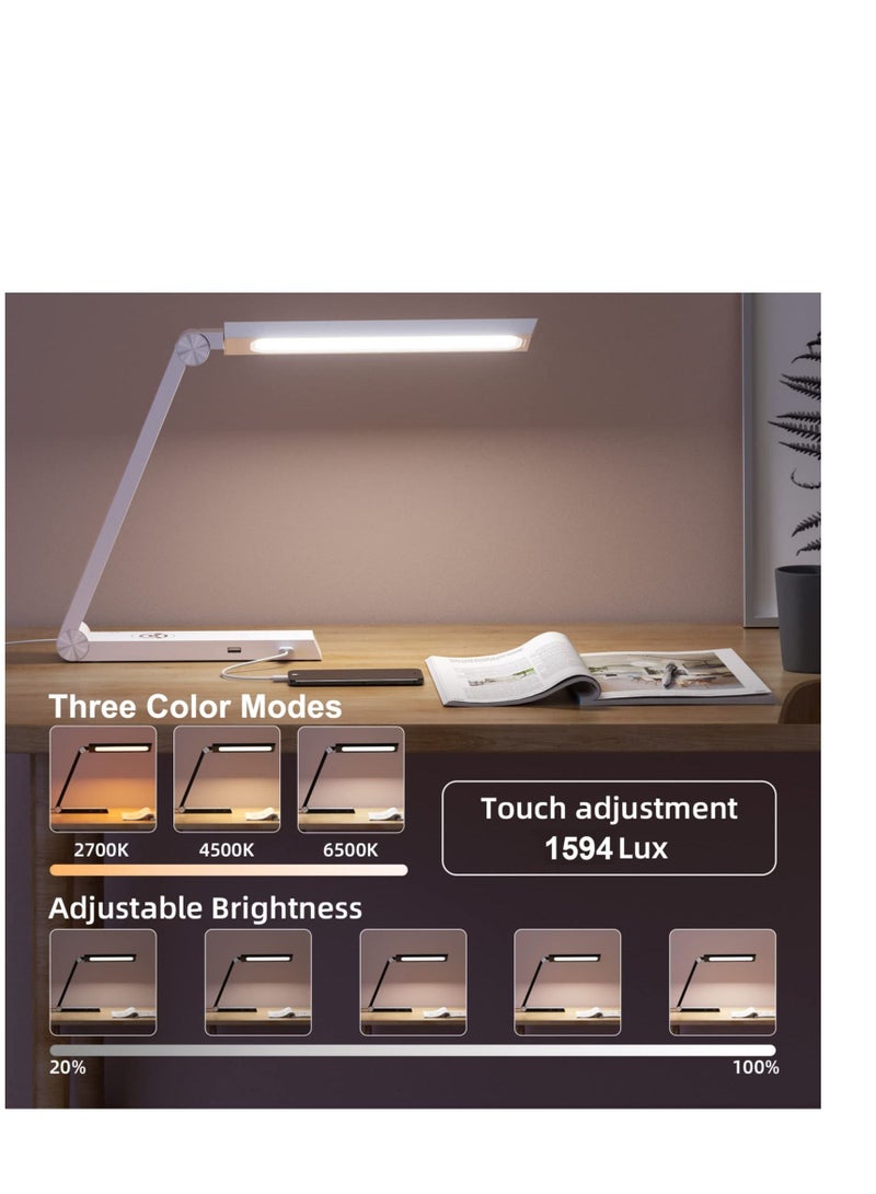 Excefore Triangle LED Desk Lamp, 10W Fast Wireless Charger, Foldable Rechargeable Eye-Caring Desk Lamp, Suitable for Desk, Home, Office (White) - Image 2
