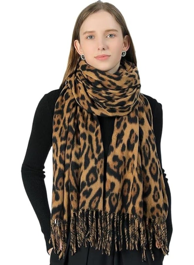 Classic Leopard Print Scarf, Winter Scarfs for Women, Winter Warm Animal Soft Cashmere Blanket Scarf Wrap Shawl - Image 1