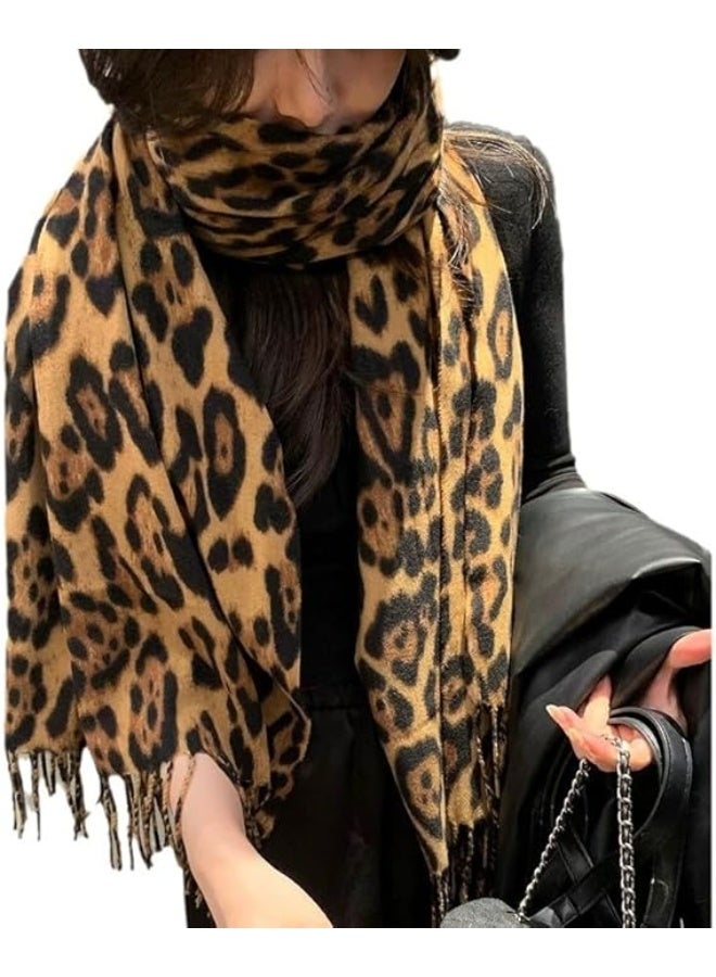 Classic Leopard Print Scarf, Winter Scarfs for Women, Winter Warm Animal Soft Cashmere Blanket Scarf Wrap Shawl - Image 3