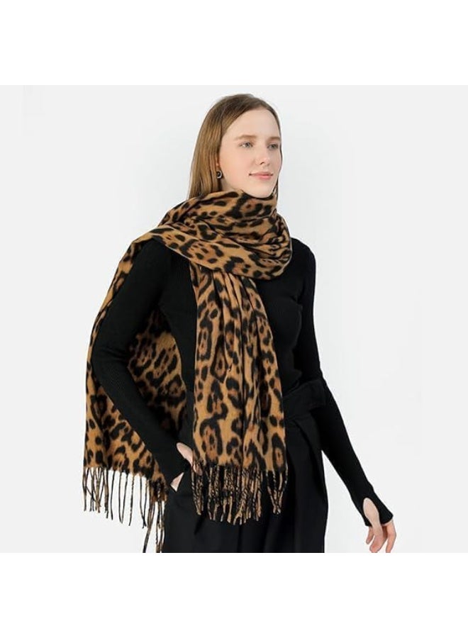 Classic Leopard Print Scarf, Winter Scarfs for Women, Winter Warm Animal Soft Cashmere Blanket Scarf Wrap Shawl - Image 5