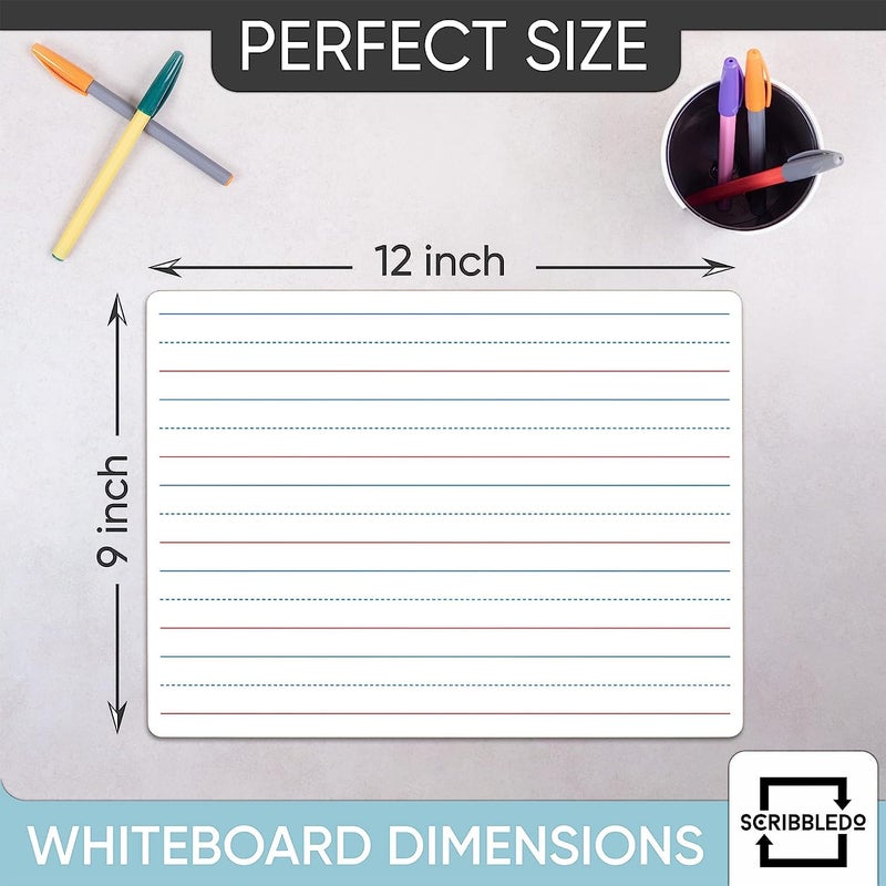 Scribbledo 5 Pack Lined Dry Erase Boards with Markers and Erasers, 9x12 Inch Double Sided White Board with Lines, Lined Dry Erase Boards for Students, Whiteboards with Lines for Classroom, Home - Image 3