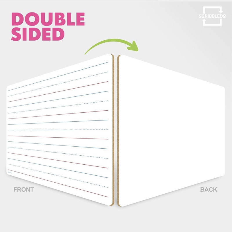 Scribbledo 5 Pack Lined Dry Erase Boards with Markers and Erasers, 9x12 Inch Double Sided White Board with Lines, Lined Dry Erase Boards for Students, Whiteboards with Lines for Classroom, Home - Image 2