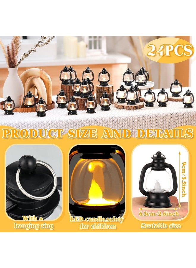 Ferraycle 24 Pcs Western Mini Lantern Decor 4 Inch Small Lantern Table Centerpiece Vintage Camping Hanging Lamp Ornaments Bulk for Halloween Christmas Cowboy Cowgirl Wedding Decorative (Black)