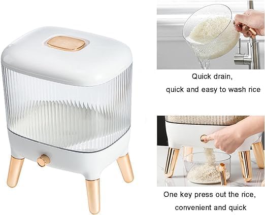 MAPPLE CREATION Household Rice Bucket With Lid Presstype Automatic Output Insectproof And Moistureproof Transparent Grain Storage Bin Dry Food Container Grains Dispenser Gold plated - Image 3