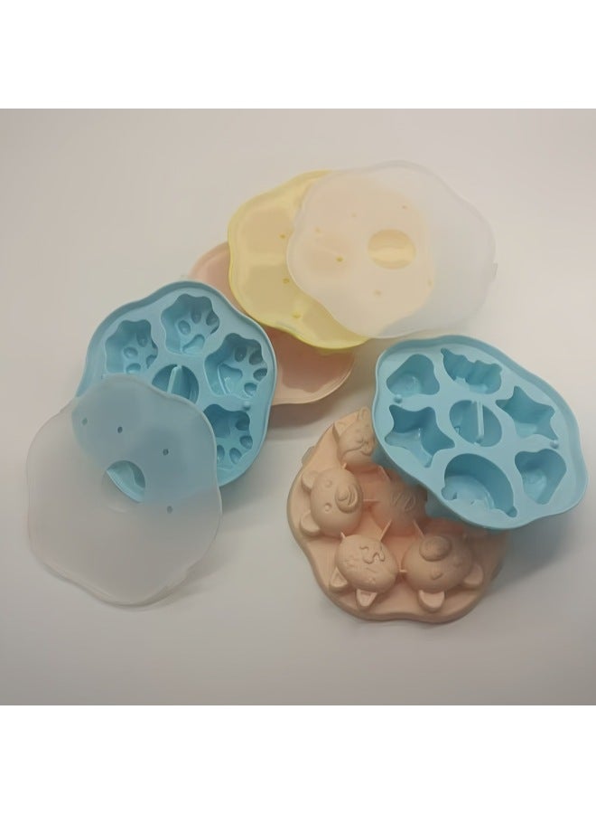 Baby Food Supplementary Mold Animal Cat's Paw Sky Mold High Temperature Freezable Steamed Cake Mold-Color:Animal With Lid (lotus Root Pink)  - Image 2