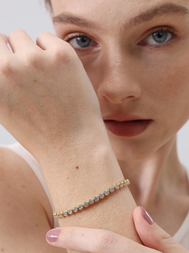 Pearich 14k Gold Filled Tennis Bracelet, Cubic Zirconia Bracelets for Women, Gold Bracelets For Women Valentines Mother Christmas Day 6.5 Inch - Image 3