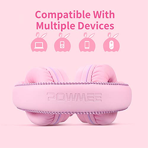 POWMEE M1 Kids Headphones Wired Headphone for Kids,Foldable Adjustable Stereo Tangle-Free,3.5MM Jack Wire Cord On-Ear Headphone for Children (Pink) - Image 4
