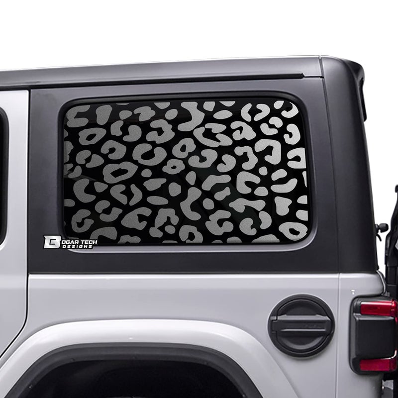 BOGAR TECH DESIGNS Precut Leopard Cheetah Rear Side Quarter Window Decal Stickers Compatible with The 4 Door Jeep Wrangler JL 20182025 Matte Black