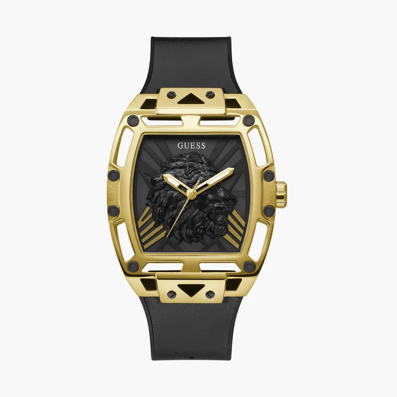 جس Guess Men's Black Analog Watch with Gold Accents
