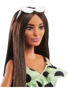 Mattel BARBIE Barbie Fashionistas Doll #200 with Long Straight Brown Hair, Polka Dot Romper and Accessories  - Image 3