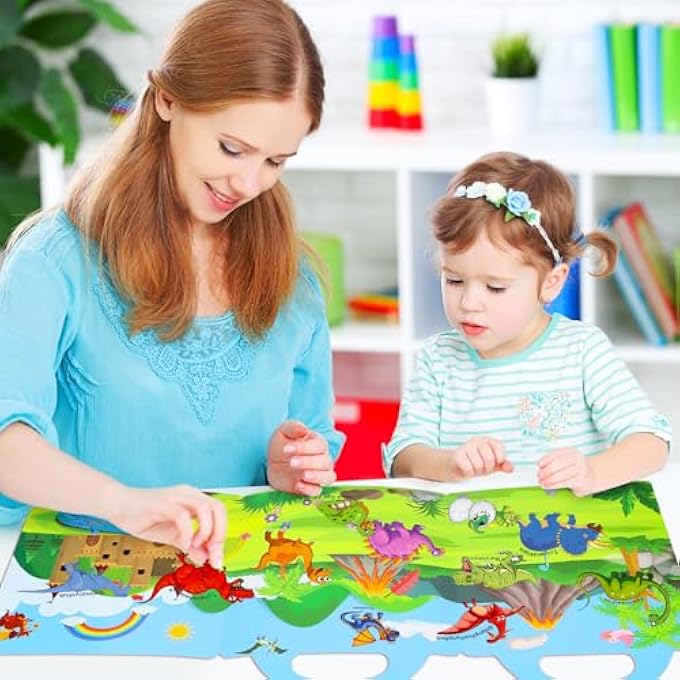 STICKER BOOK FOR CHILDREN, REUSABLE STICKER BOOK DINOSAUR, VEHICLE, ZOO, STICKERS FOR CHILDREN 3-6 GIRLS BOYS EDUCATIONAL LEARNING TOY (3 PACK - DINOSAUR, VEHICLE, ZOO) - Image 4