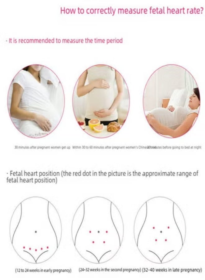 Portable, Mini Fetal Doppler Baby Heart Monitor, Ultrasound Device, for Pregnant Women, Built-in Speaker, Large Display (Pink) - Image 5