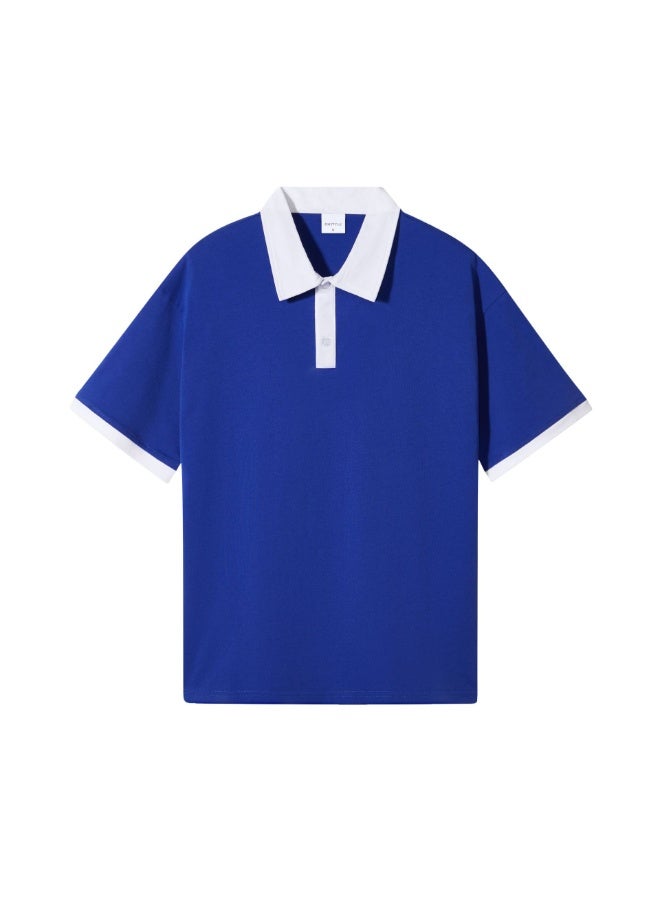 Loose Fit Men's Polo Shirt Double Thread Cotton Casual Short Sleeve T-Shirt Color Block Collar Design  - Image 1