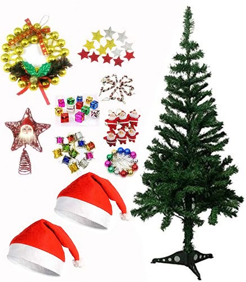 Evisha 4 feet Christmas Tree and 68 Pcs Tree Hanging Ornaments 2 caps Combo for Christmas Tree Decoration - Image 1