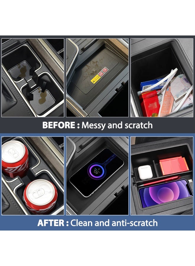 FETUSI 3PCS Center Console Organizer for 2024 2025 Lexus GX 550 – Wireless Charging Pad, Cup Holder Insert & Storage Tray – Lexus GX550 Accessories Interior Organizer (Not for Cool Box) - Image 3