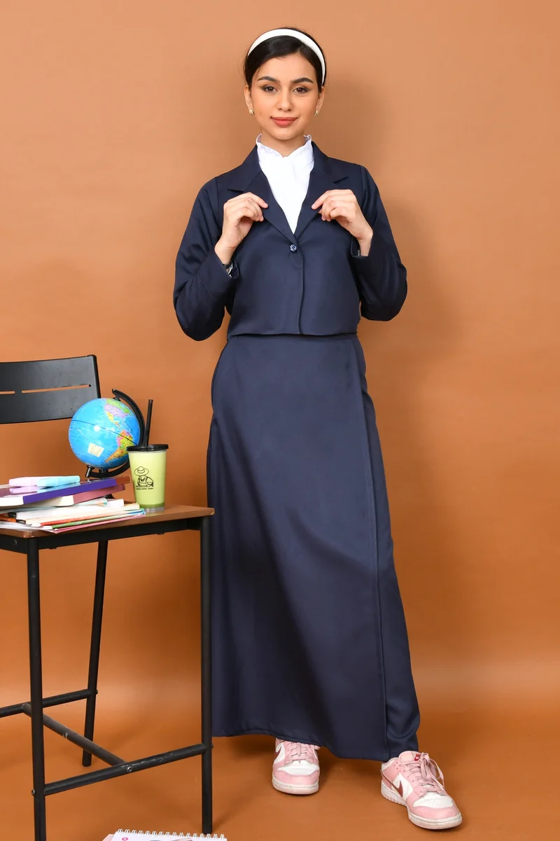 HAWRAA ABAYA Two-piece school uniform: classic straight skirt and short collared jacket for middle and high school