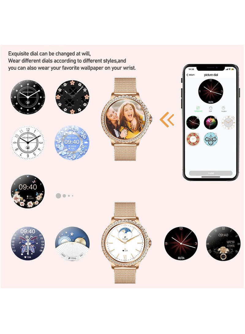 RollsTimi  SmartWatch for Android IOS, Bluetooth Call Fitness Tracker with Heart Rate Sleep Monitor Diamonds Inlay Surface Smartwatch 1.32" Full Screen Waterproof Fashion Women Watch  - Image 4